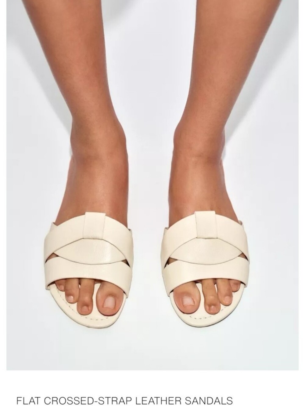 Zara Leather  Cream Crossed Straps Slide Sandals Sz-40/9 - Picture 5 of 8